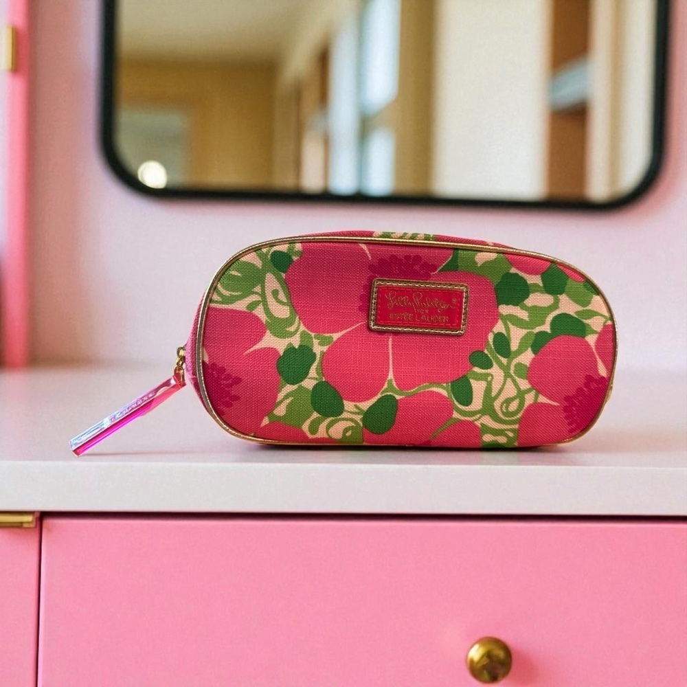 Lilly Pulitzer For Estee Lauder Pink & Green Floral Cosmetic Makeup Bag New